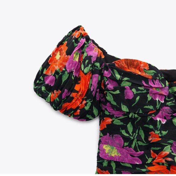 NWT Zara Floral Print Off the Shoulder Mini Dress size Large - Picture 8 of 15